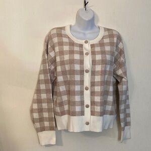 Nanette Lepore beige and cream gingham plaid crop length sweater